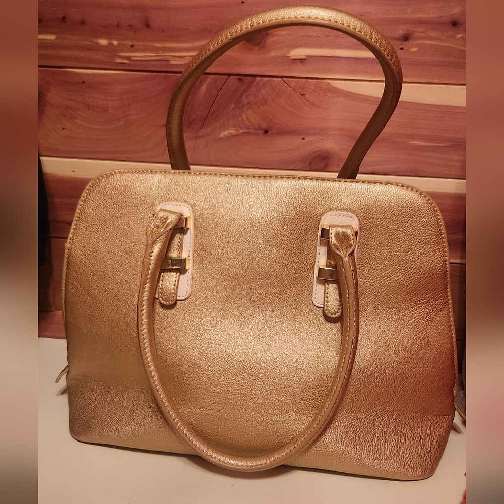 Charming Charlie Metallic Gold Satchel Handbag